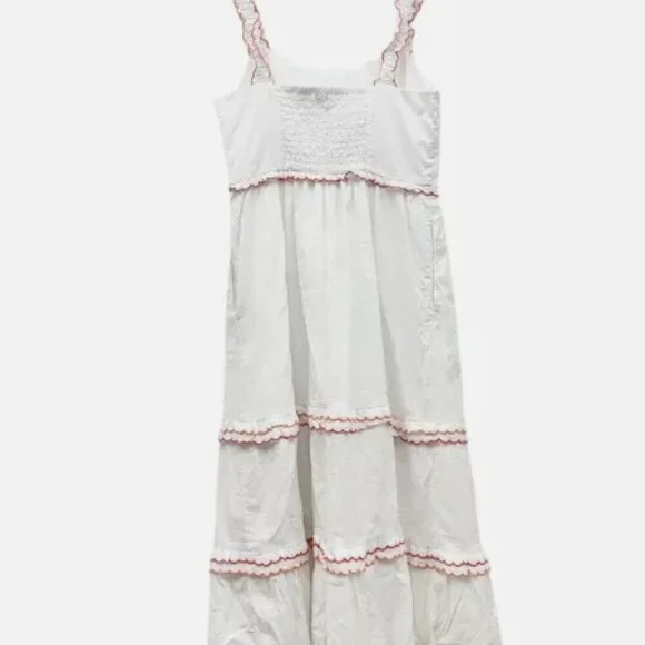 J.Crew‎ Factory Scalloped-trim Tiered Midi Dress in White 14 NWT - Picture 4 of 5